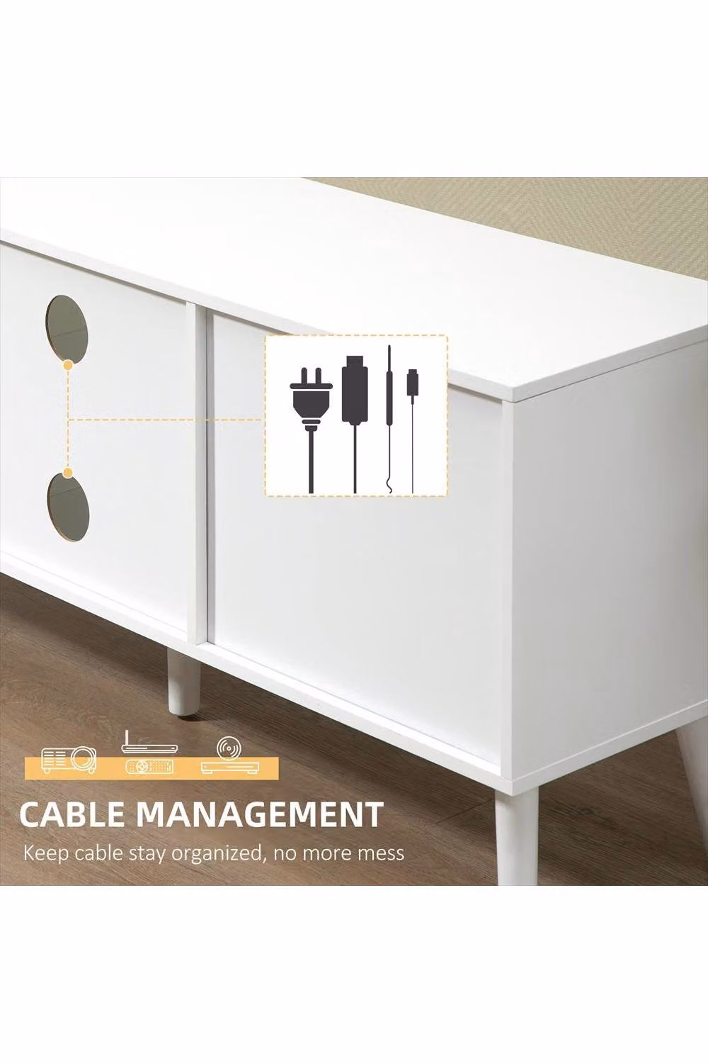 ERGOVEXA Modern Wood TV Cabinet Stand in White and Grey, W: 110.0 cm, D: 29.0 cm, H: 46.5 cm – 3