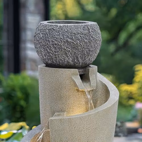 Charles Bentley 3-Tier Spiral LED Cascade Water Fountain, Grey, H 66.5 cm x W 28 cm x D 28 cm – 2
