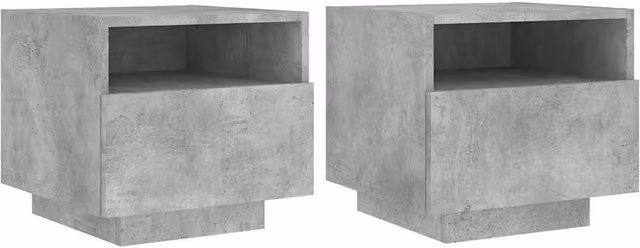 Berkfield Home Set of 2 Modern Bedside Cabinets with Integrated LED Lights in Concrete Grey, W/D/H: 40 x 39 x 37 cm – 1