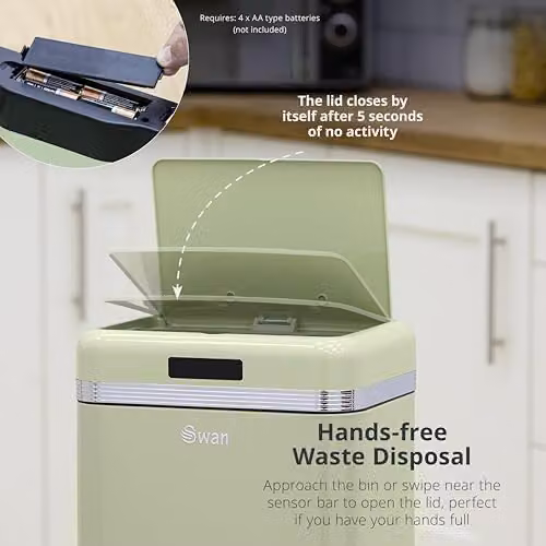 Swan Retro 45L Square Sensor Bin in Green – 3