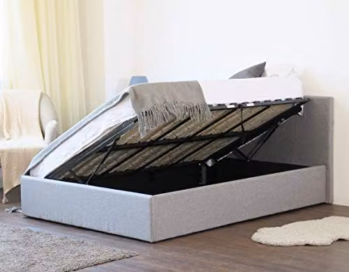 Home Treats Single Side Lift Ottoman Bed Frame in Grey Upholstered Fabric with Under Bed Storage, W/D/H: 90 x 200 x 38 cm – 3