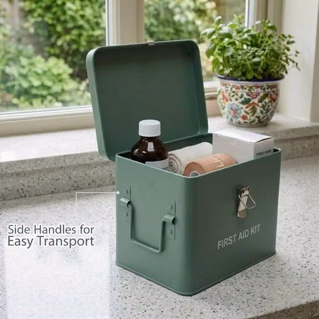 EONLION First Aid Storage Canister Square Metal Box with Lid, Green, W: 50.0 cm, D: 50.0 cm, H: 50.0 cm – 1