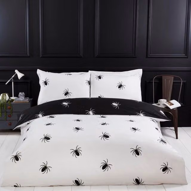 Rapport Home Reversible Black Spider Microfibre Duvet Cover Set, Multicolour, 90 x 190 cm