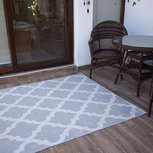 THE RUGS Moroccan Geometric Trellis Outdoor and Indoor Rug, Grey, W/D/H: 80 x 150 cm – 6