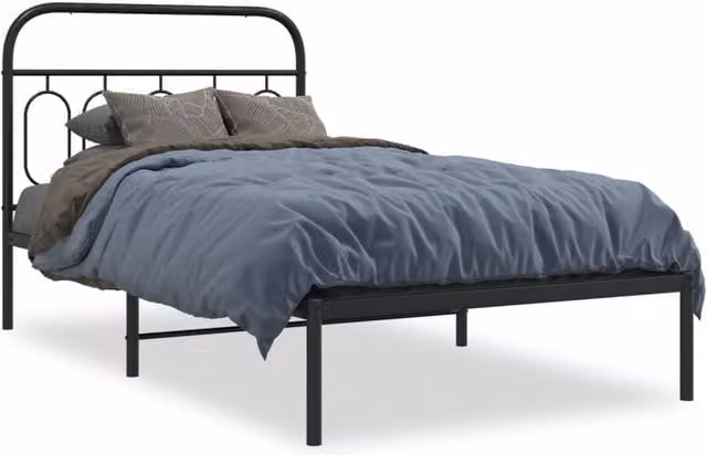 Berkfield Home Metal Bed Frame with Headboard, Black, W/D/H: 100 x 190 cm – 1
