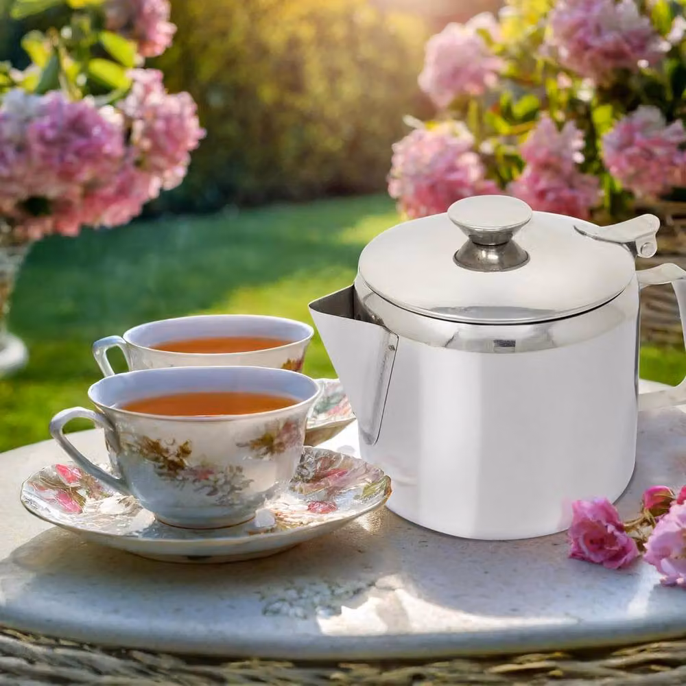 BARGAINS-GALORE Stainless Steel Tea and Coffee Pot with Flip Lid Handle in Metallic Silver, 16oz – 2