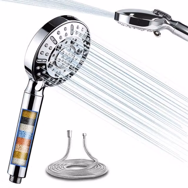 Resmo Silver Water Saving Handheld Shower Head with Filter, 8 Jet and Rain Settings, Round – 1