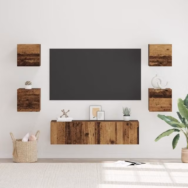 Berkfield Home Wall-mounted TV Cabinet with Storage and Hinged Doors in Brown Rustic Old Wood Finish