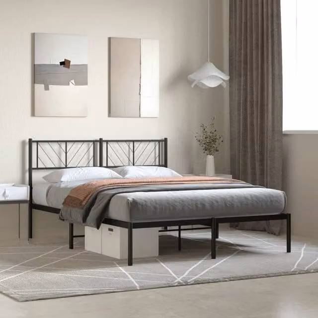 Berkfield Home Metal Bed Frame with Headboard in Black, W/D/H: 150 x 200 cm – 1