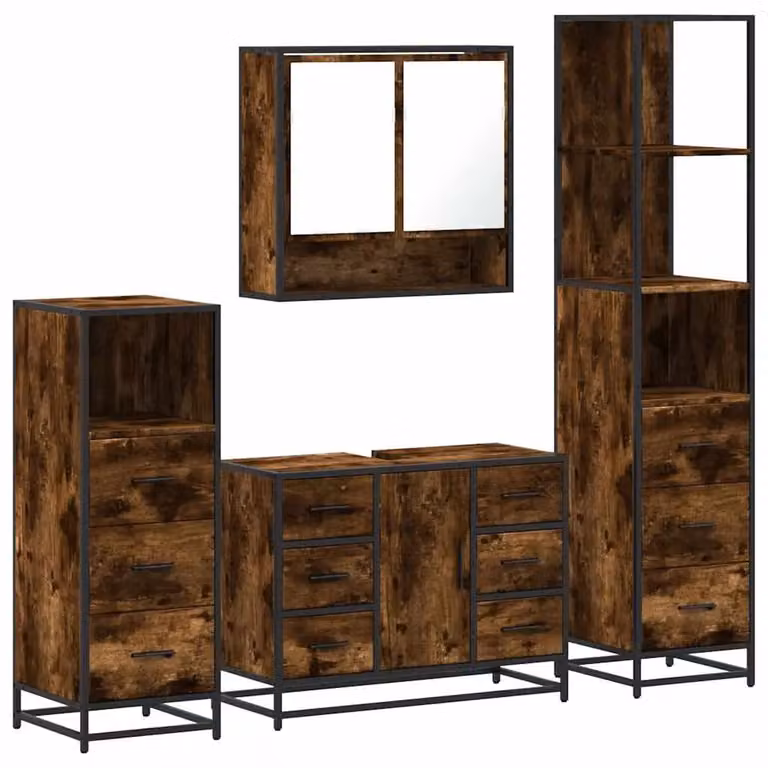 Berkfield Home 4-Piece Industrial Bathroom Furniture Set in Smoked Oak Brown