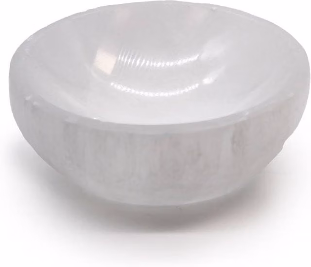 KDMD White Selenite Round Stone Bowl for Crystal Display and Decoration, Diameter: 10 cm – 1