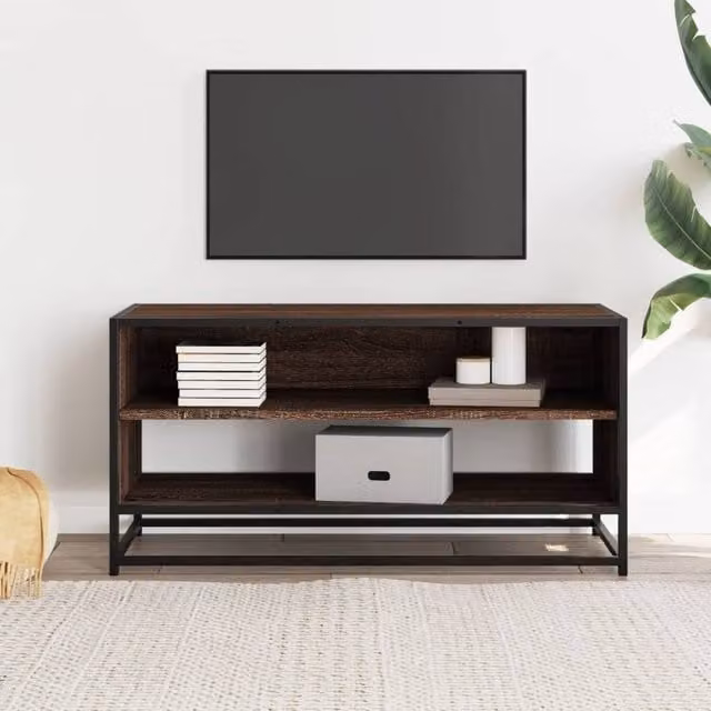 Berkfield Home Brown Oak TV Cabinet in Engineered Wood and Metal, W/D/H: 91 x 40 x 46 cm