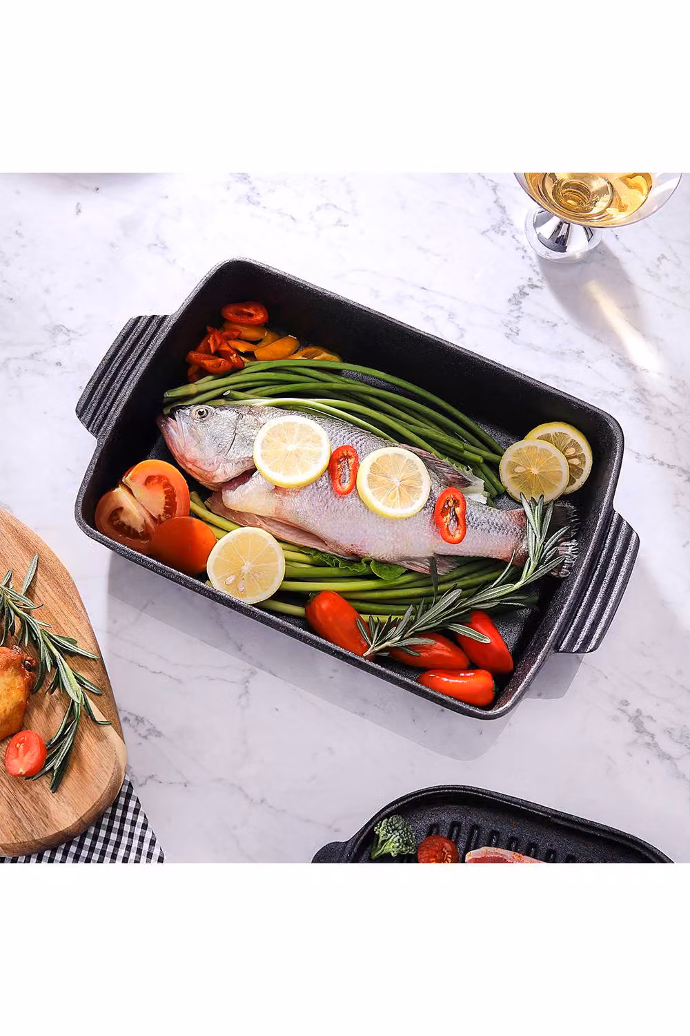 Living and Home Rectangular Cast Iron Baking Pan in Black, W: 38 cm, D: 23 cm, H: 6.5 cm – 2