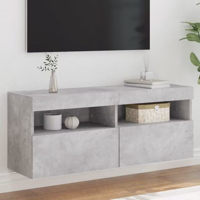 Berkfield Home Modern Wall Mounted TV Cabinet with Integrated LED Lighting in Concrete Grey, W/D/H: 100 x 40 x 40 cm