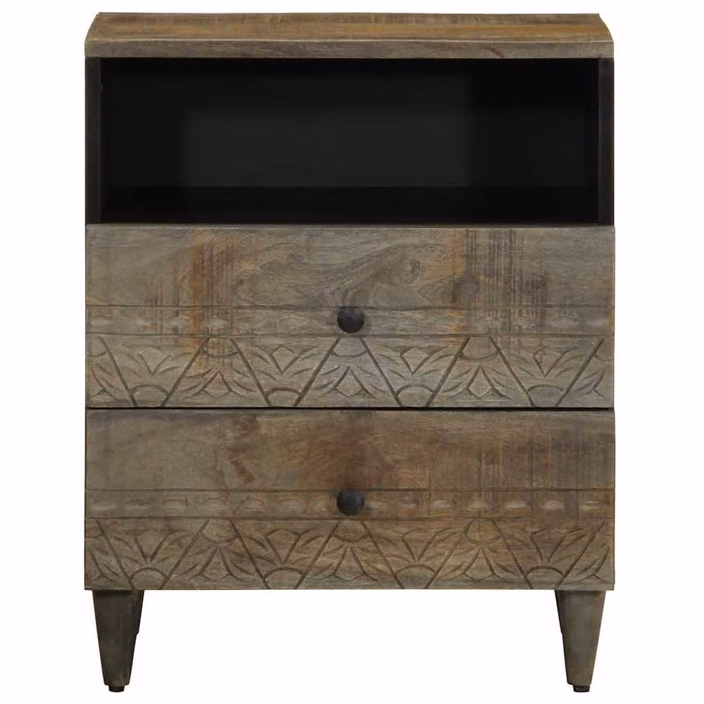 Berkfield Home Beautiful Bedside Cabinet in Light Grey Solid Mango Wood, W/D/H: 50 x 33 x 60 cm – 2