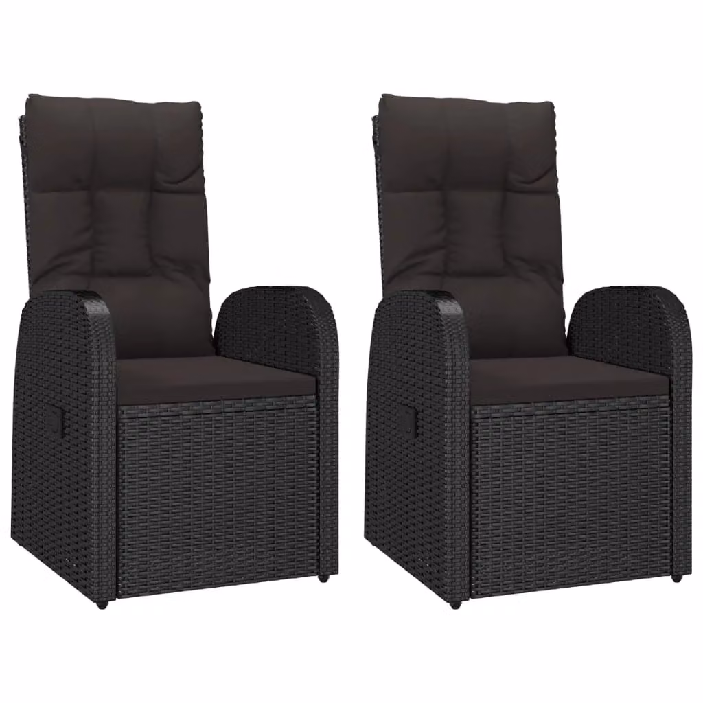 Berkfield Home Set of 2 Black Poly Rattan Reclining Garden Chairs with Weatherproof Cushions and Armrests – 2