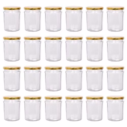 Argon Tableware Glass Jam Jars with Airtight Gold Lids, 380ml, Pack of 24 – 1