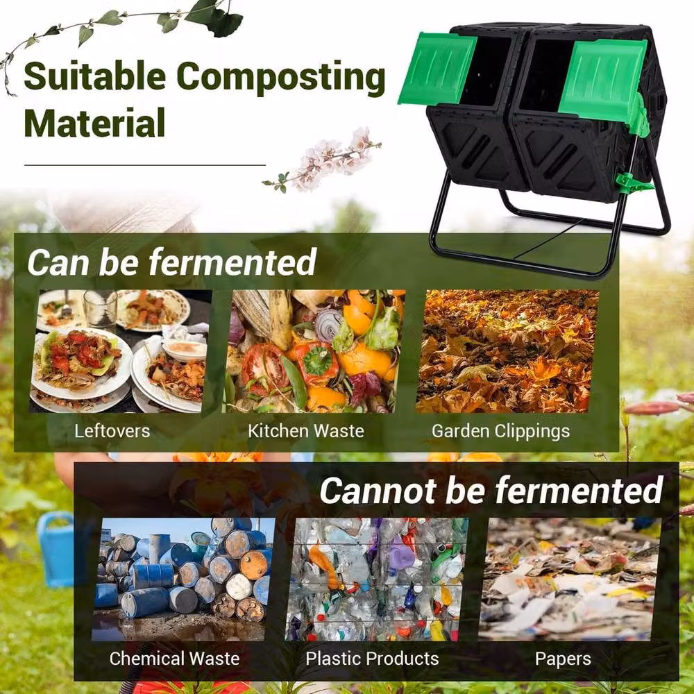 NESTLUNE Heavy-Duty Rotating Compost Bin Tumbler Garden in Black W/D/H: 100 x 60 x 74 cm – 4