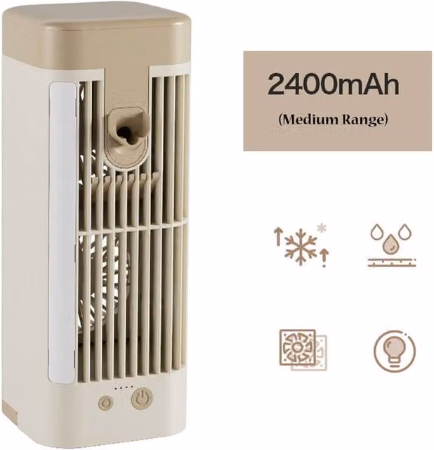 Quipulse Mini Desktop Air Cooler, 2400mAh, Yellow and Multicolour