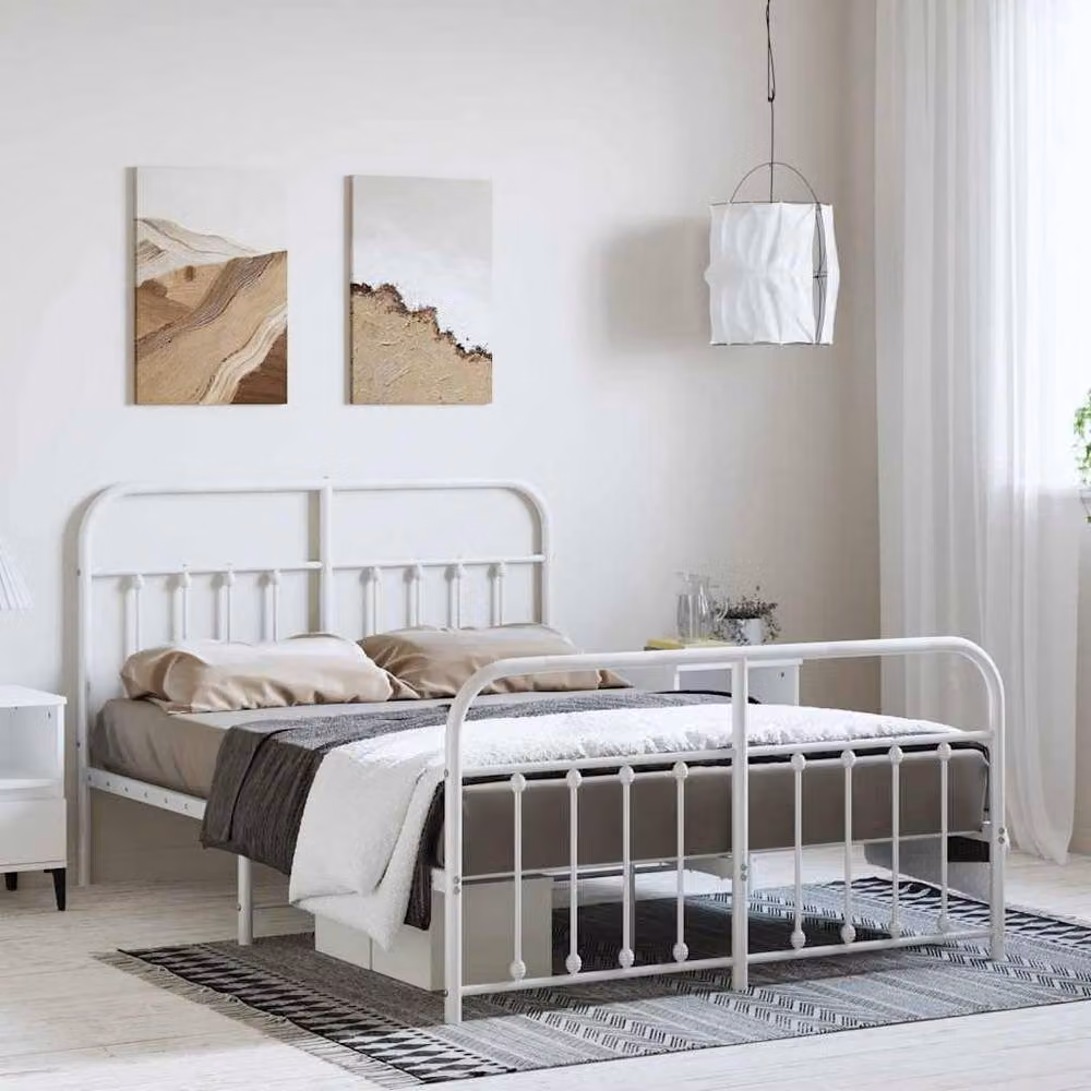 Berkfield Home Metal Bed Frame with Headboard and Footboard in White, W/D/H: 135 x 190 cm – 2