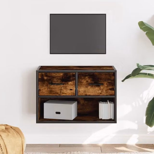 Berkfield Home Industrial TV Cabinet in Smoked Oak and Metal, Brown, W: 60 cm, D: 31 cm, H: 39.5 cm