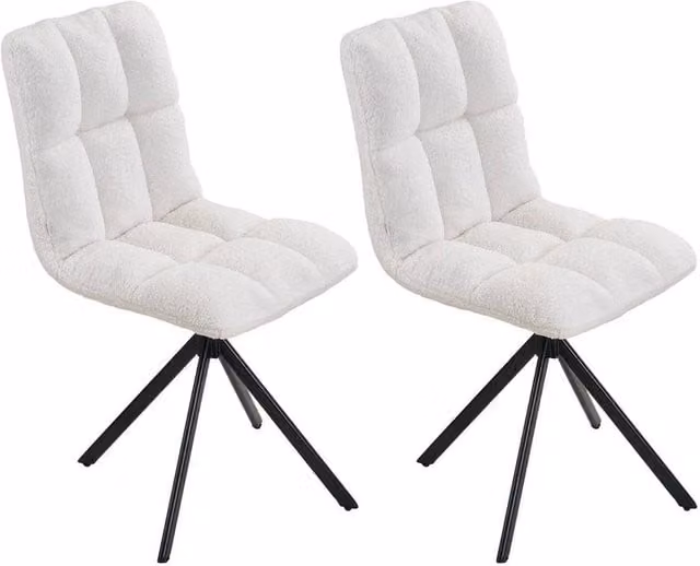 KORVIXA Set of 2 White Bouclé Swivel Makeup and Task Chairs with Soft Cushions and Metal Base