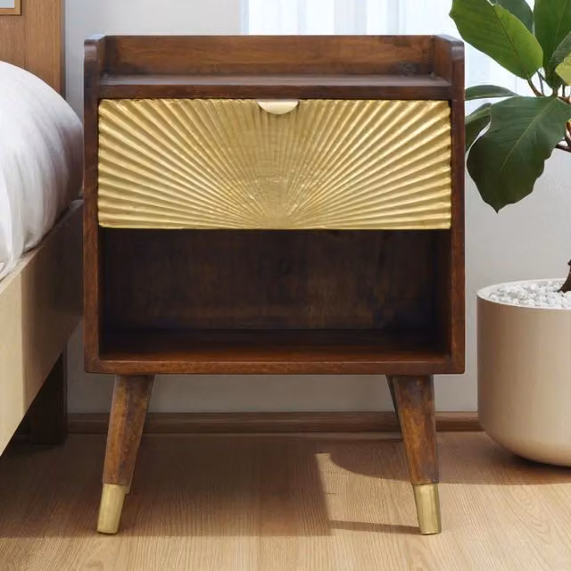 Aosom UK Mid-Century Mini Nightstand with Drawer and Shelf, Brown