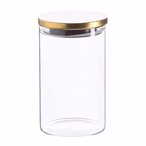 Argon Tableware Scandi Airtight Glass Storage Jar with Gold Metal Lid, 1 Litre – 1