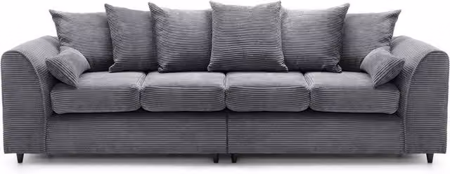 Abakus Direct Grey Jumbo Cord 4 Seater Sofa with Solid Wood Frame and Scatter Cushions
