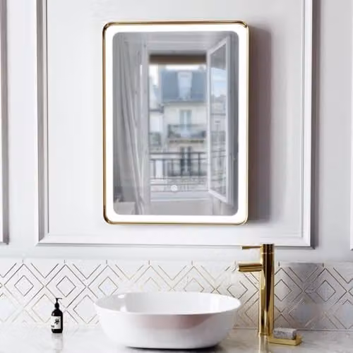 Nes Home LED Bathroom Mirror with Demister and Touch Sensor, Brushed Brass, W: 50 cm, H: 70 cm – 2