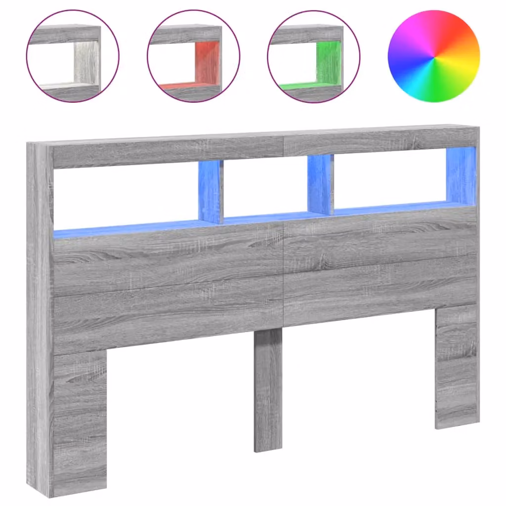 Berkfield Home Modern Wall Mount Headboard Cabinet in Grey Sonoma with Integrated LED Lighting, Shelf and USB Charging Port, W: 160 cm, D: 17 cm, H: 102 cm – 2