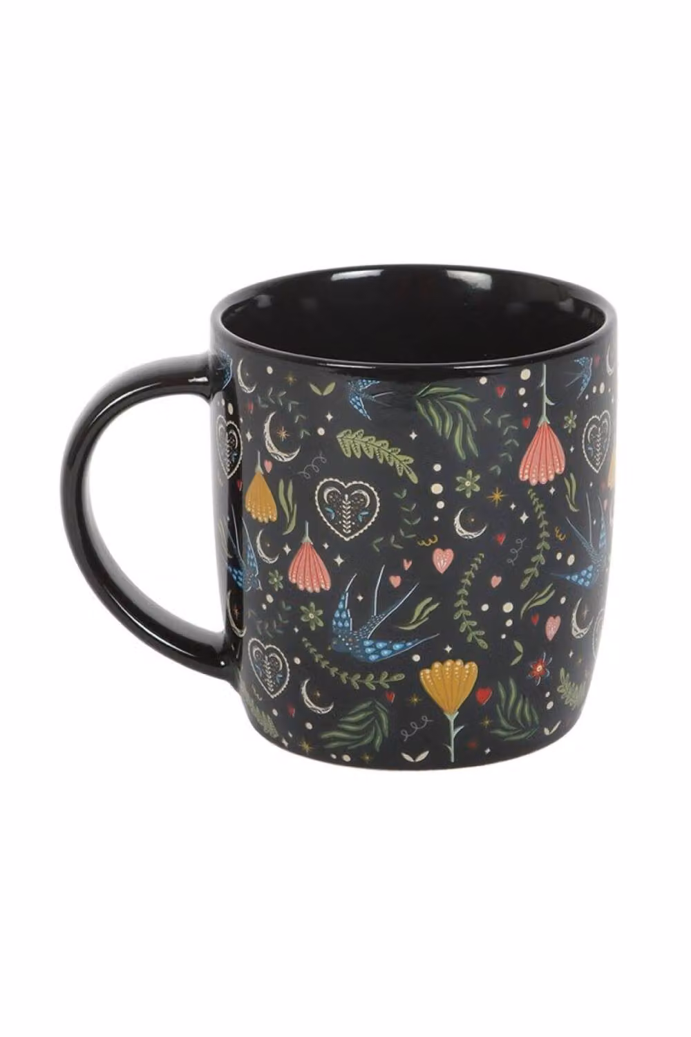 KDMD Black Midnight Bloom Floral Ceramic Mug, 350ml – 2