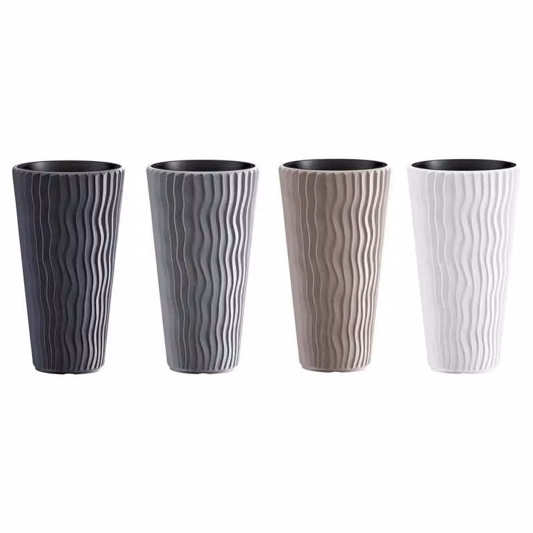 EONLION Modern Round Abstract Plant Pot Flower Planter in Stone Grey and Black, H: 51.0 cm, W: 29.0 cm, D: 29.0 cm
