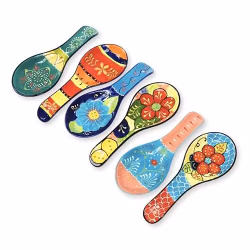 Verano Spanish Ceramics Hand Painted Floral Decorative Ceramic Spoon Rest in Multicolour