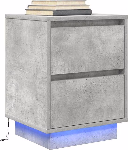 Berkfield Home Bedside Cabinet with Integrated LED Lights, Concrete Grey, W/D/H: 38 x 34 x 50 cm – 1