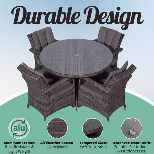 Thats Furniture Arizona 4 Seater Rattan Garden Dining Set in Grey and Brown with Metal Frame – 3