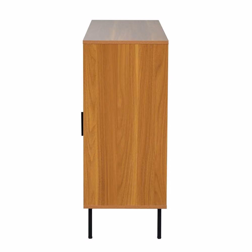 STILVORA Mid-Century Sideboard with Sliding Doors in Walnut Finish, Brown and Black – 4