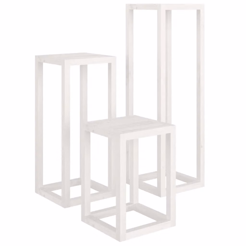Berkfield Home 3 Piece Rustic White Solid Wood Pine Plant Stand Set – 2