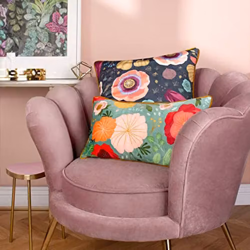 Riva Home Floral Velvet Square Cushion, Multicolour and Black, W/D/H: 50 x 50 x 50 cm – 3
