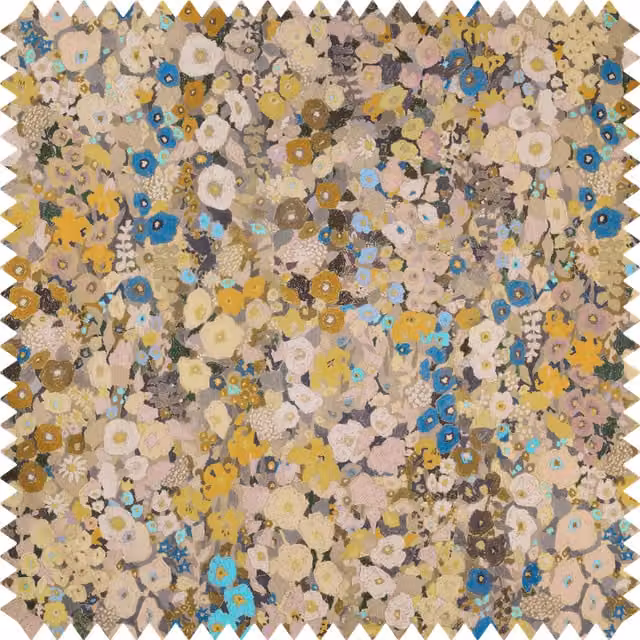 House of Hackney Hollyhocks Organic Cotton Linen Fabric in Beige and Multicolour