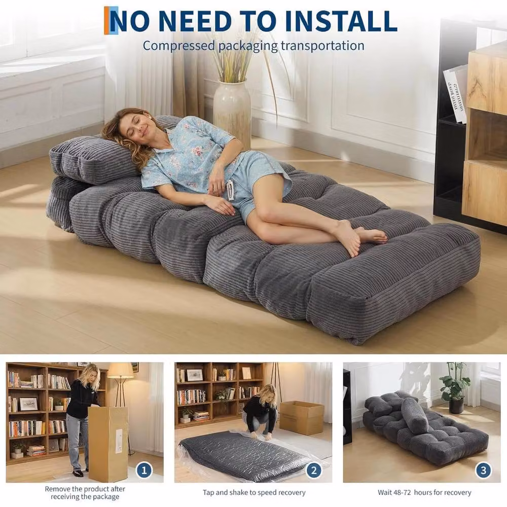 VOGREX Folding Futon Sofa Bed Convertible Sleeper Chair in Grey – 3