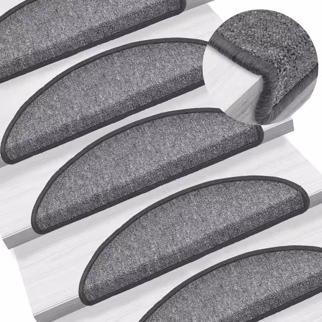 Berkfield Home Non-Slip Self-Adhesive Carpet Stair Treads, 15 Pieces, Dark Grey, W: 56 cm, D: 17 cm, H: 3 cm – 1