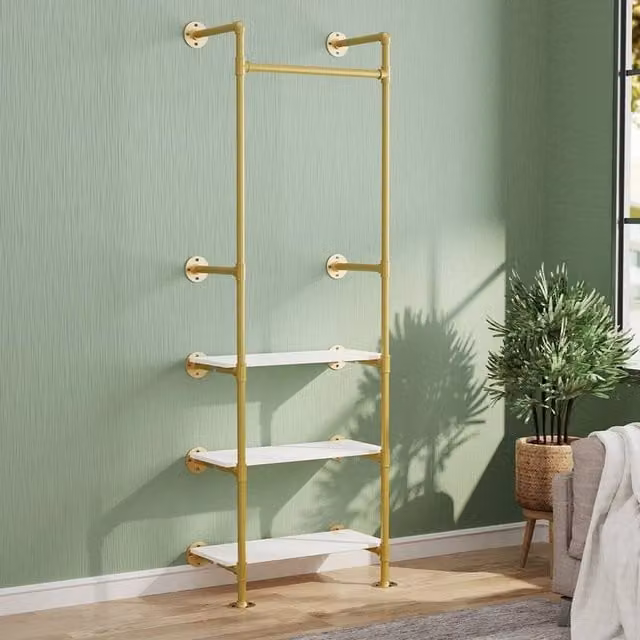 ERGOVEXA Wall Mounted Pipe Clothing Rack with Golden Frame