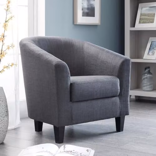 Julian Bowen Hugo Fabric Tub Chair in Grey, H74 x W76 x D70.5 cm