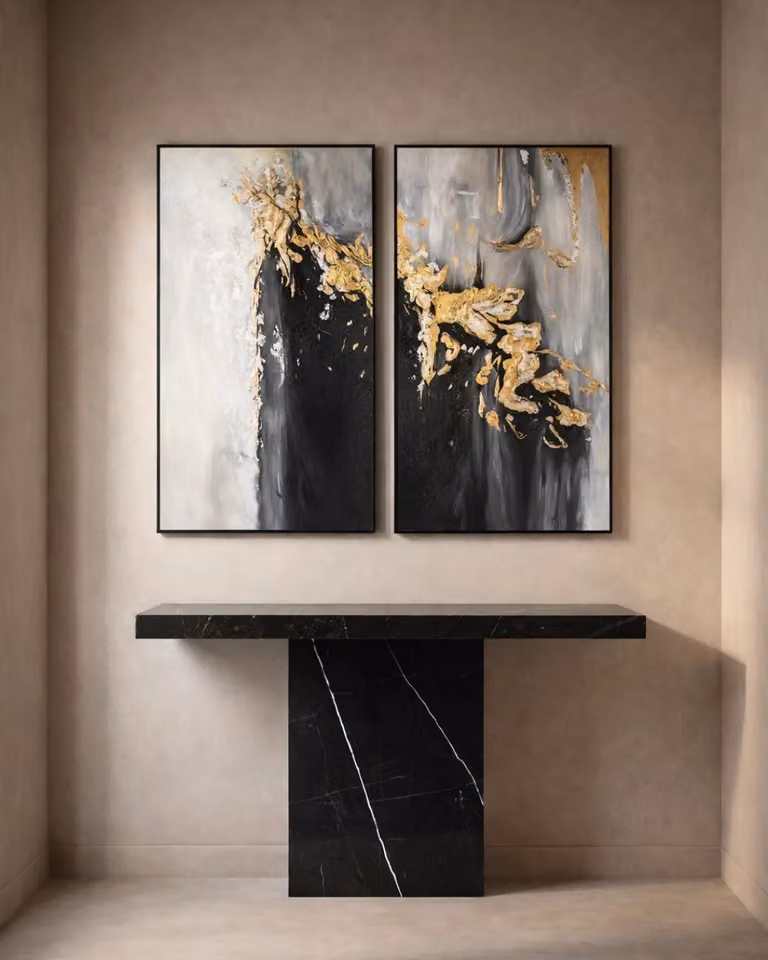 Tommy Franks Goldblum Modern Abstract Metal Wall Art Set of 2, Black and Gold, W: 150 cm, H: 100 cm, D: 35 cm