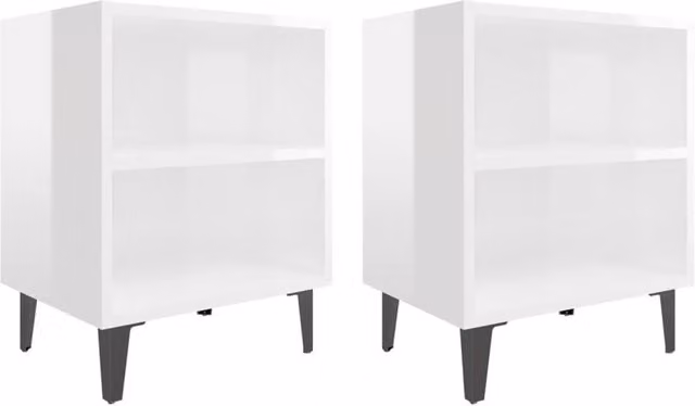 Berkfield Home Set of 2 High Gloss White Bedside Cabinets with Metal Legs, W: 40 cm, D: 30 cm, H: 50 cm – 1