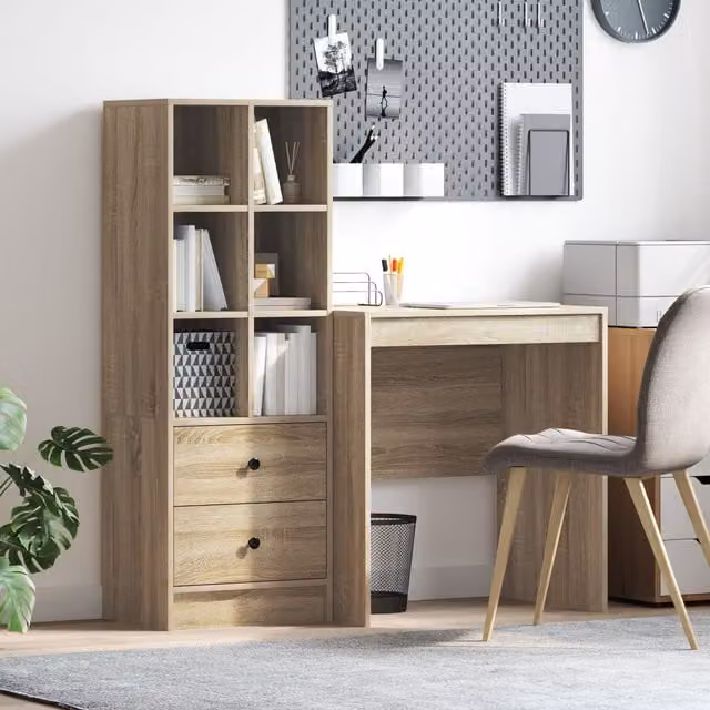 Berkfield Modern Writing Desk with Storage in Brown Sonoma Oak Engineered Wood – 1