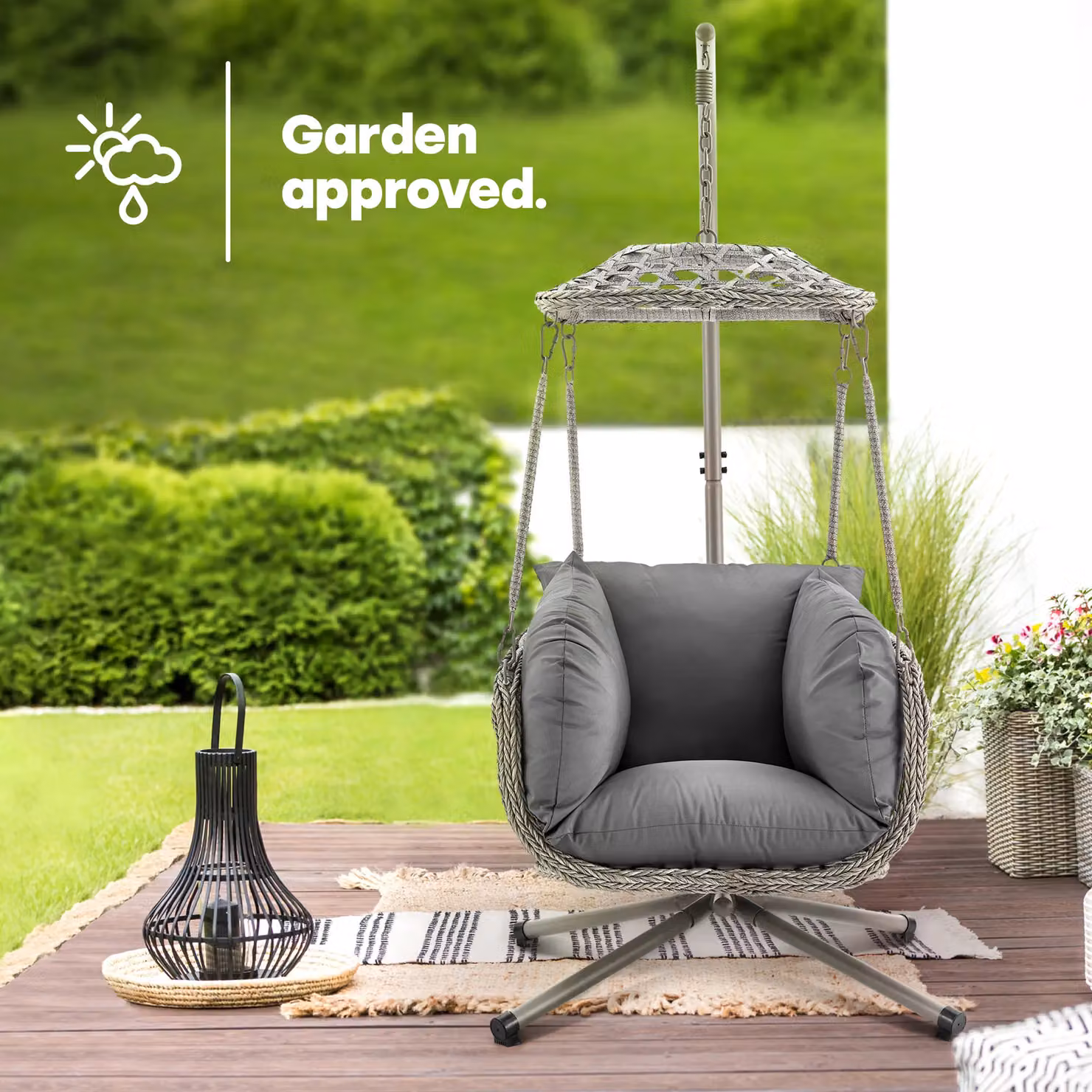LIVIVO Kira Hanging Rattan Swing Chair with Canopy in Grey – 3