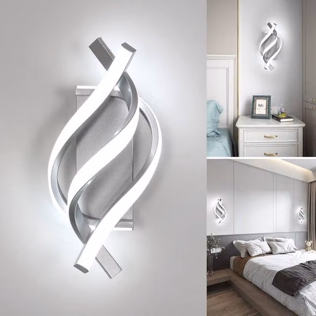 COMELY Modern Spiral LED Indoor Wall Lights in Silver with 6500K Cool White Light