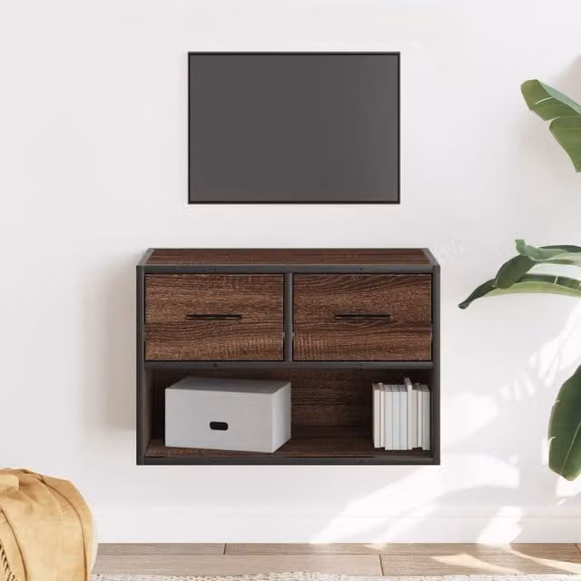 Berkfield Home Industrial TV Cabinet in Brown Oak, W/D/H: 60 x 31 x 39.5 cm – 1